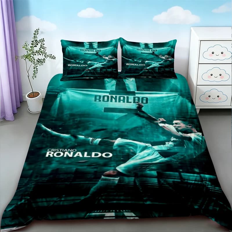 CR7 3pcs Duvet Cover Football Cristiano Ronaldo Bedding Set for Comfortable and Breathable Bedroom Queen King