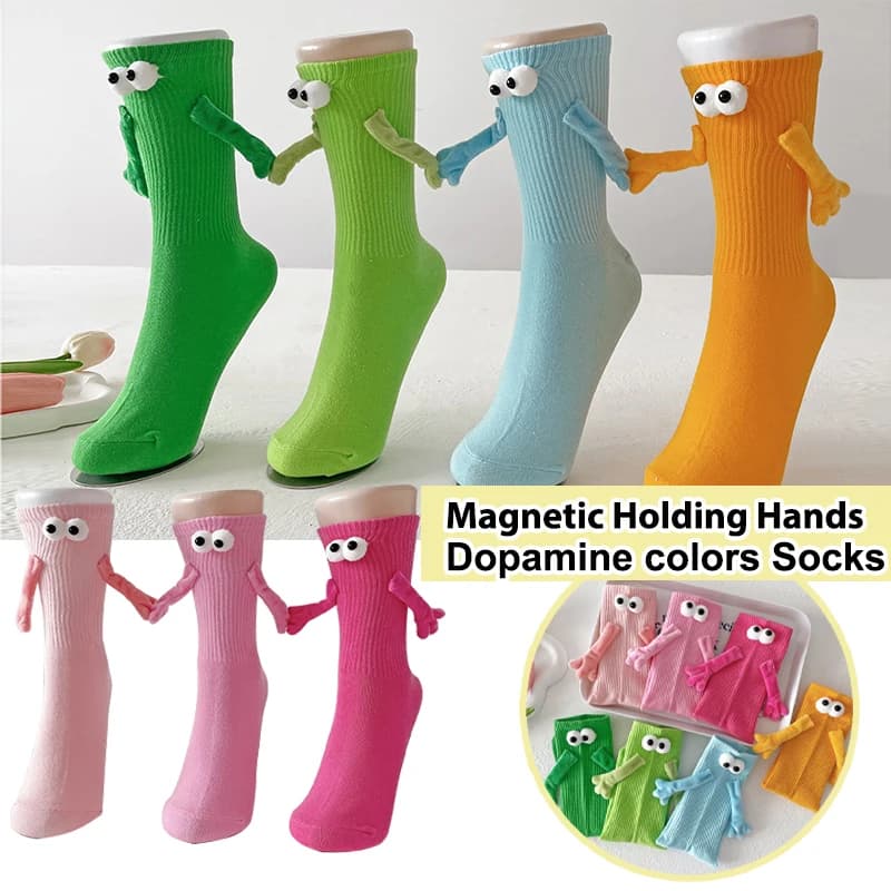 2PCS Magnetic Hand Holding Socks Dopamine Colors SocksFunny Men For Women Novelty Friendship Couples Bestie Gift Boyfriend Girlfriend