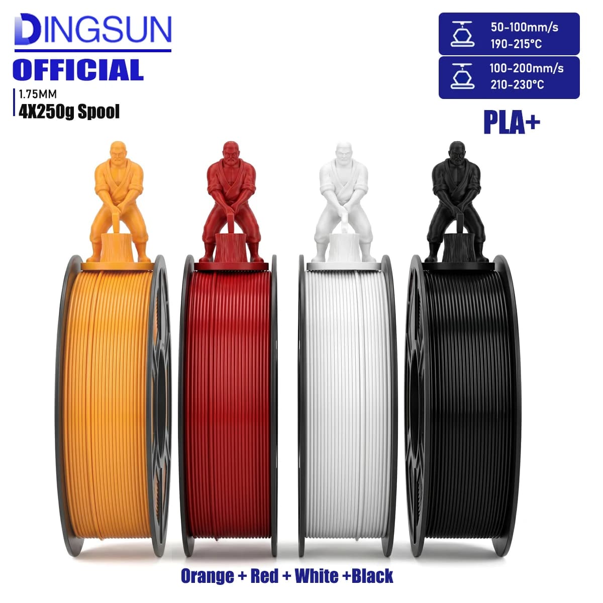 High Speed 1.75mm Rapid PLA Filament Bundle 1KG Total 4 Colors 250g Reusable Spools ±0.02mm Precision