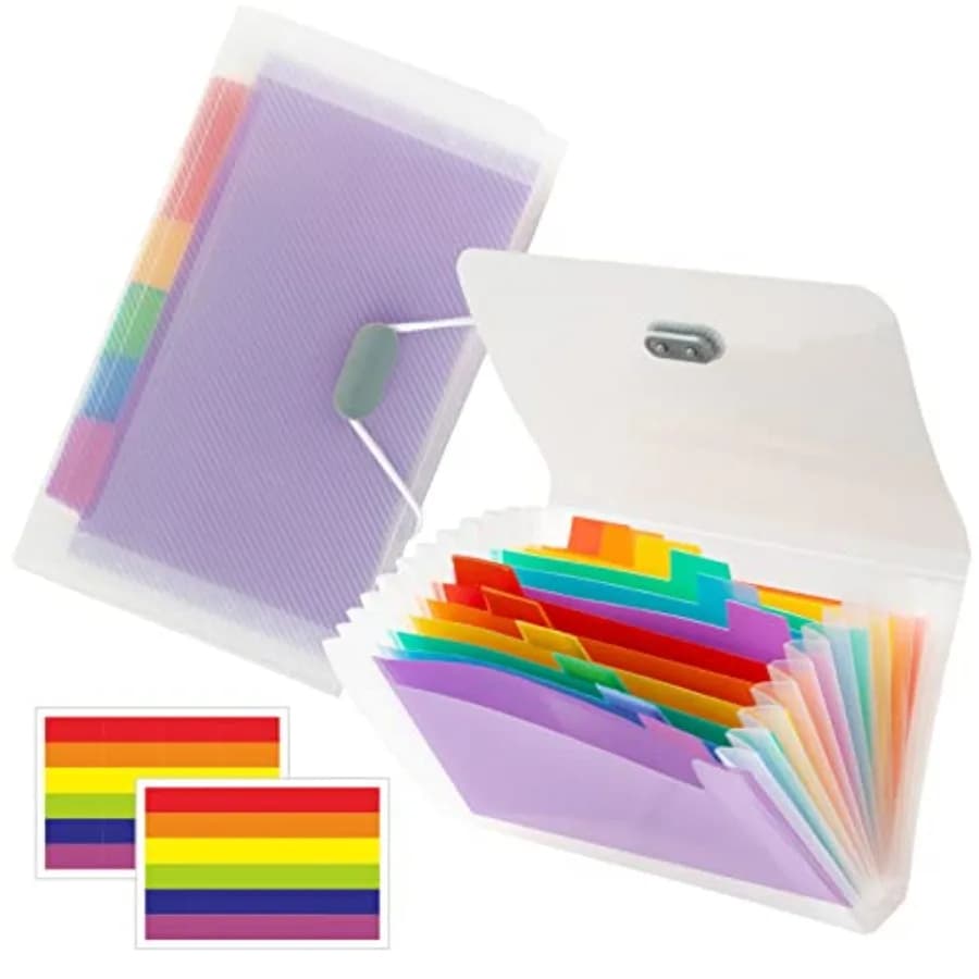Mini Accordion File Organizer 7 inches * 4 inches - 2 Pack 13 Pockets Expanding File Folders, Portable Receipt Organizer 100% W
