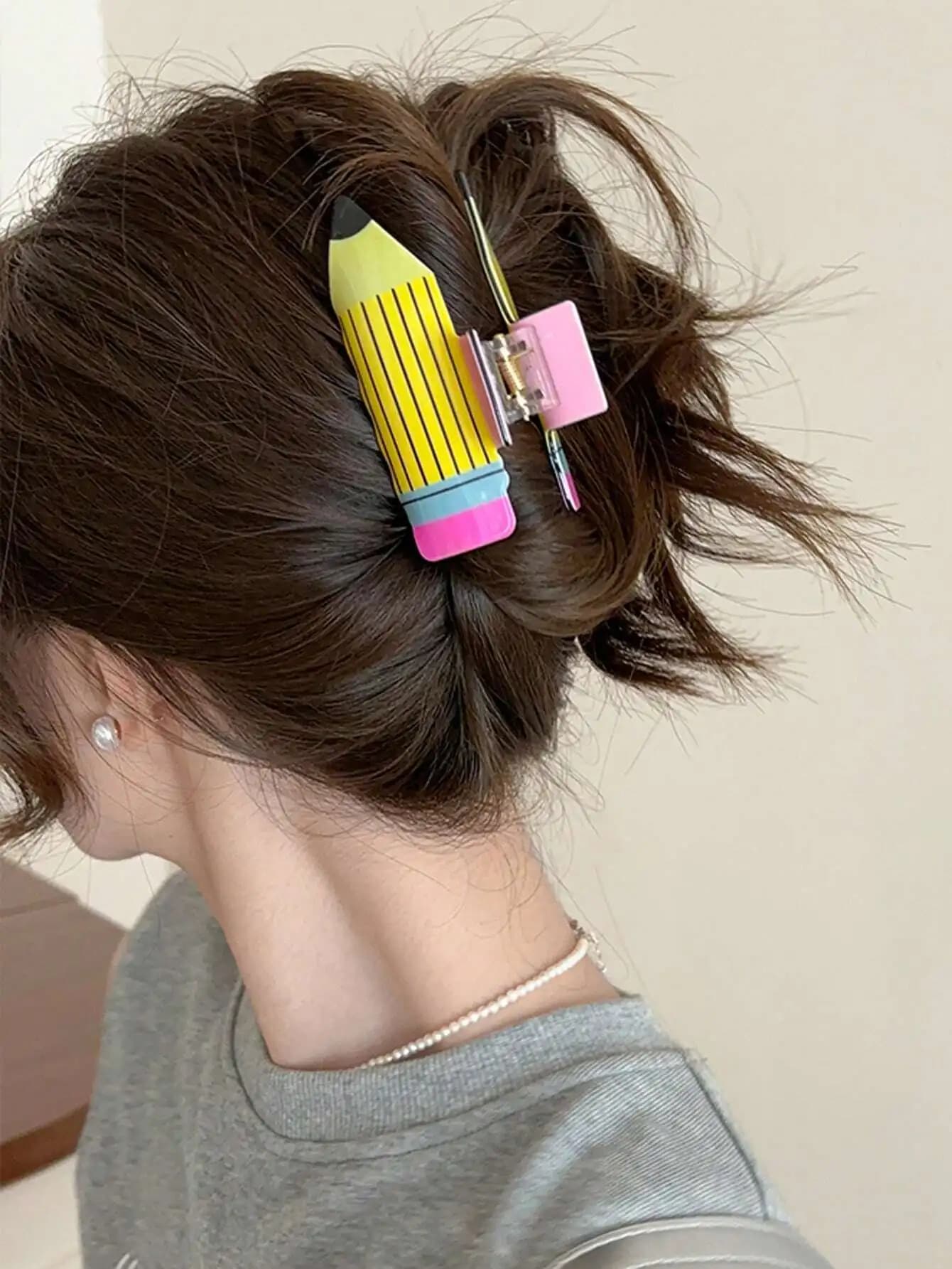 1pc Large 9cm/3.54in Pencil Shaped Personalized Interesting Hair Clip, Fashionable Versatile High-End Elegant Elegant Hair Accessory Suitable For Daily Outing, Leisure, Party, Commute, Vacation, Bun, Hairstyle, Face Washing, Makeup, Outfit Matching, Cat E