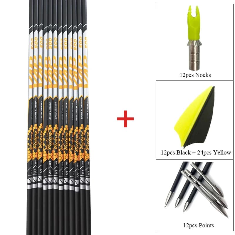 12pcs DIY Archery ID 4.2mm Spine 350-900 Length 30.5inch Arrow Shaft Plastic Vanes 80 Grain Shaft point for Recurve Bow Hunting