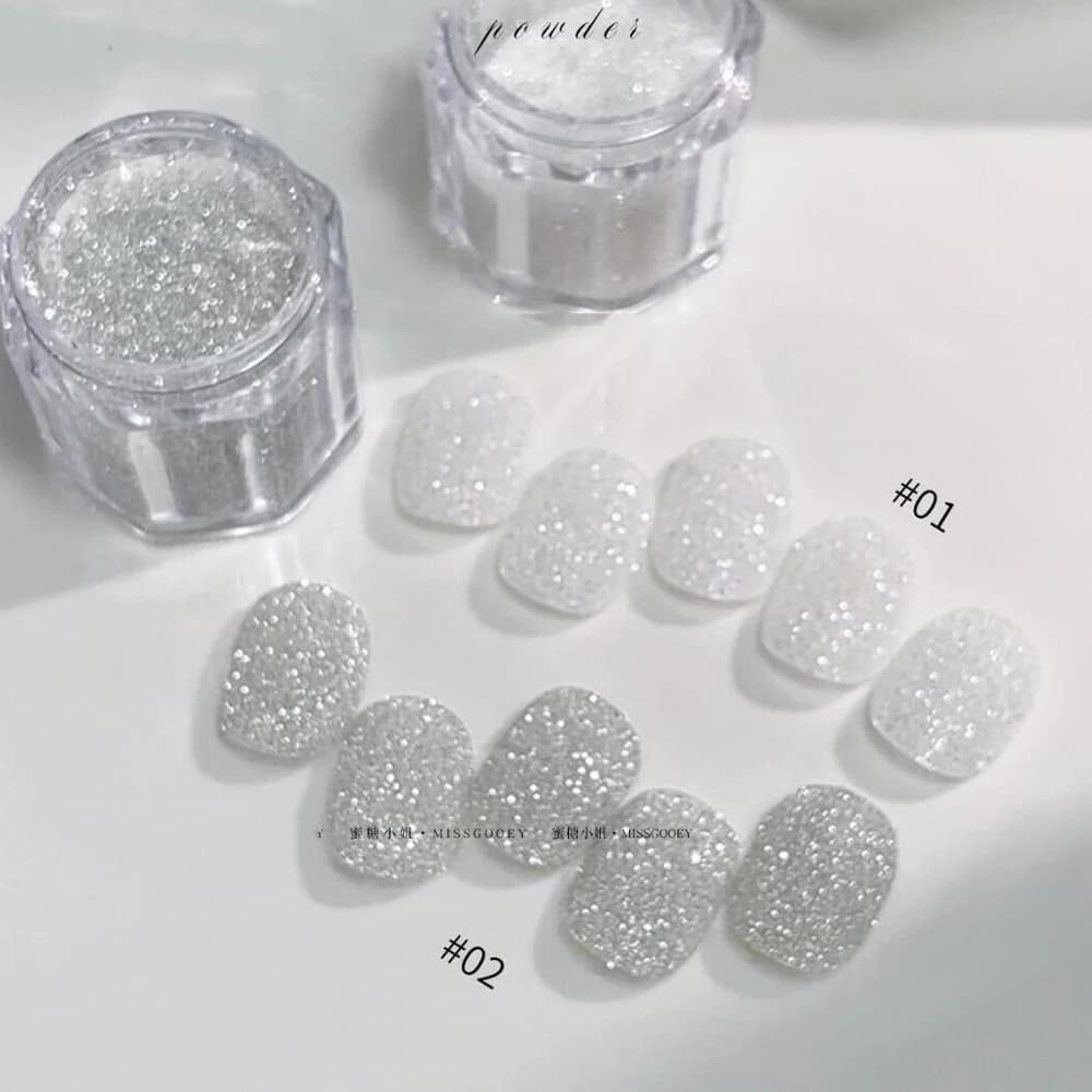 2pcs/Set White Silver Highlighter Glitter Nail Art Powder Shimmering Sugar Crushed Nail Powder Festival Makeup for DIY Nail Arts