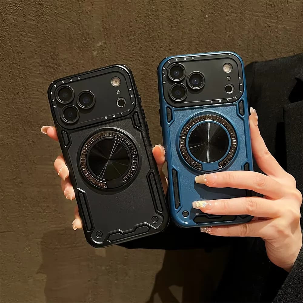 For IPhone 18 Pro Max 13 14 15 16 17 Car Magnetic 360 ° Rotating Bracket Four Corner Anti Drop Airbag Mech Phone Protection Case