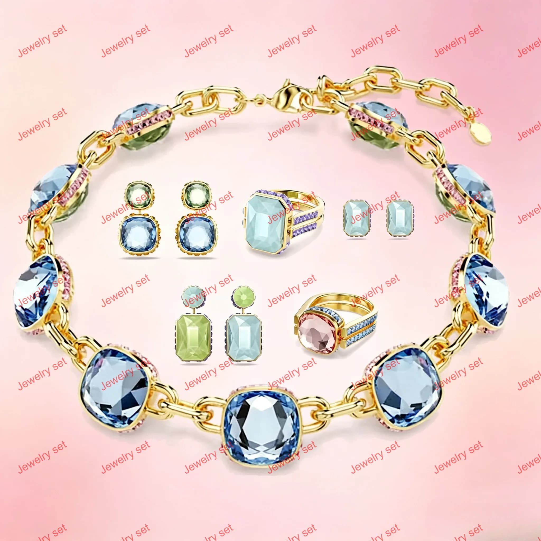 Original 2026 New Double-Sided Crystal Fine Jewelry Set for Women Bracelet Necklace Romantic Accessories Gift