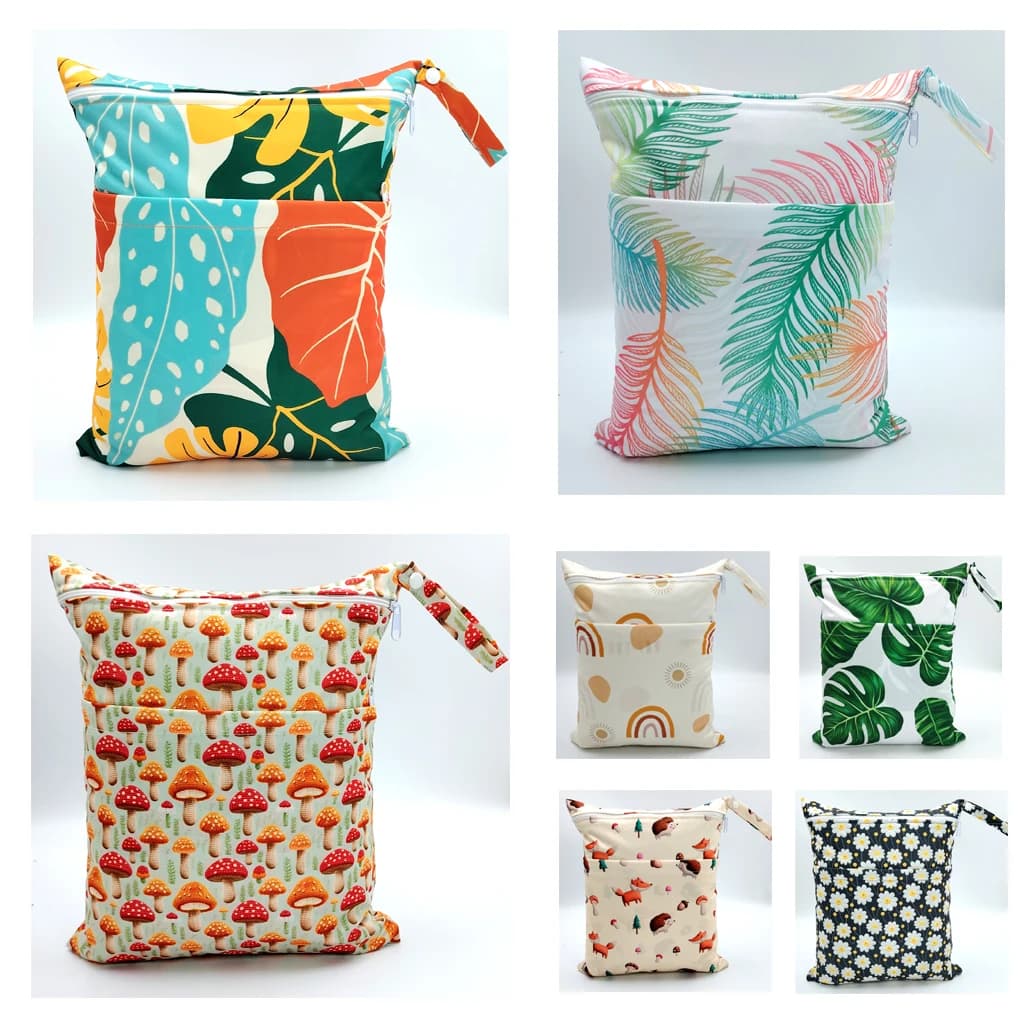 New pattern diaper bags waterproof and moisture proof double zipper design dry wet separation baby carrier bags