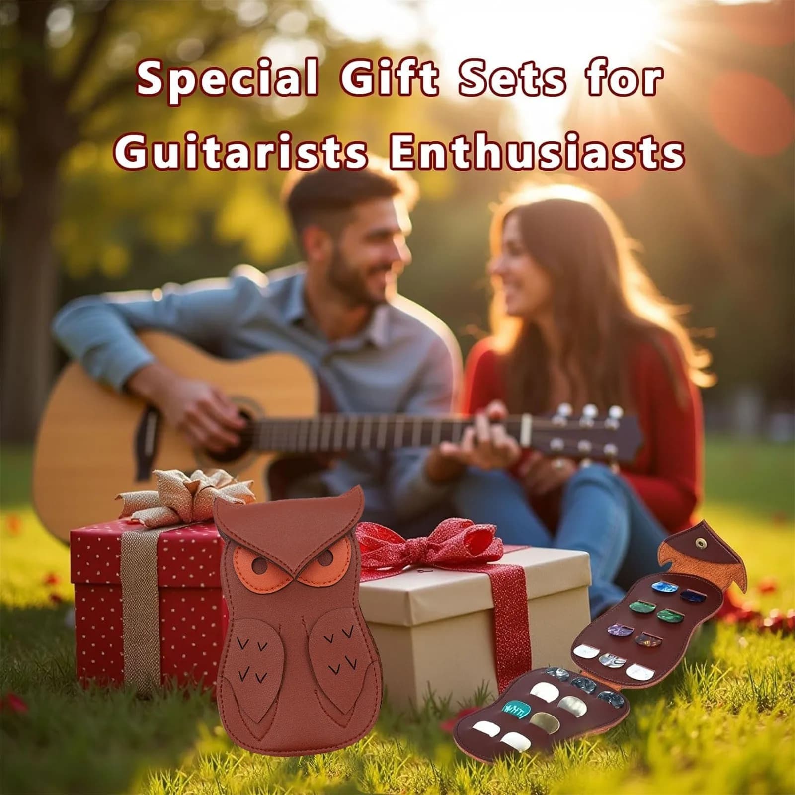 1pc Owl Shaped Guitar Pick Holder PU Leather Case Guitar Ukulele Large Capacity Plectrums Picks Clip String Instrument Accessory