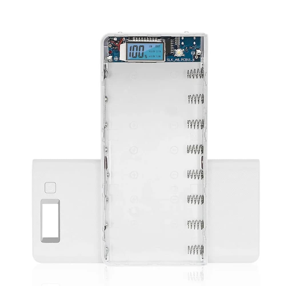 Custodia Power Bank 8x 18650 con Doppia Porta USB e Ricarica Type-C per iPhone Xiaomi Huawei - Scatola Contenitore Batterie 8x 18650