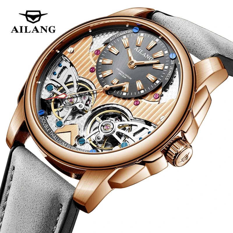 AILANG Orologi meccanici da lavoro da uomo Orologio da polso automatico con doppio tourbillon impermeabile in pelle di lusso delle migliori marche