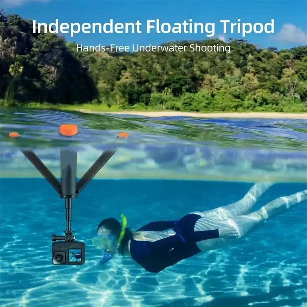 Bastone per selfie allungabile in lega di alluminio con asta di galleggiamento subacqueo in plastica Accessori per fotocamere sportive impermeabili nere Fotocamera sportiva