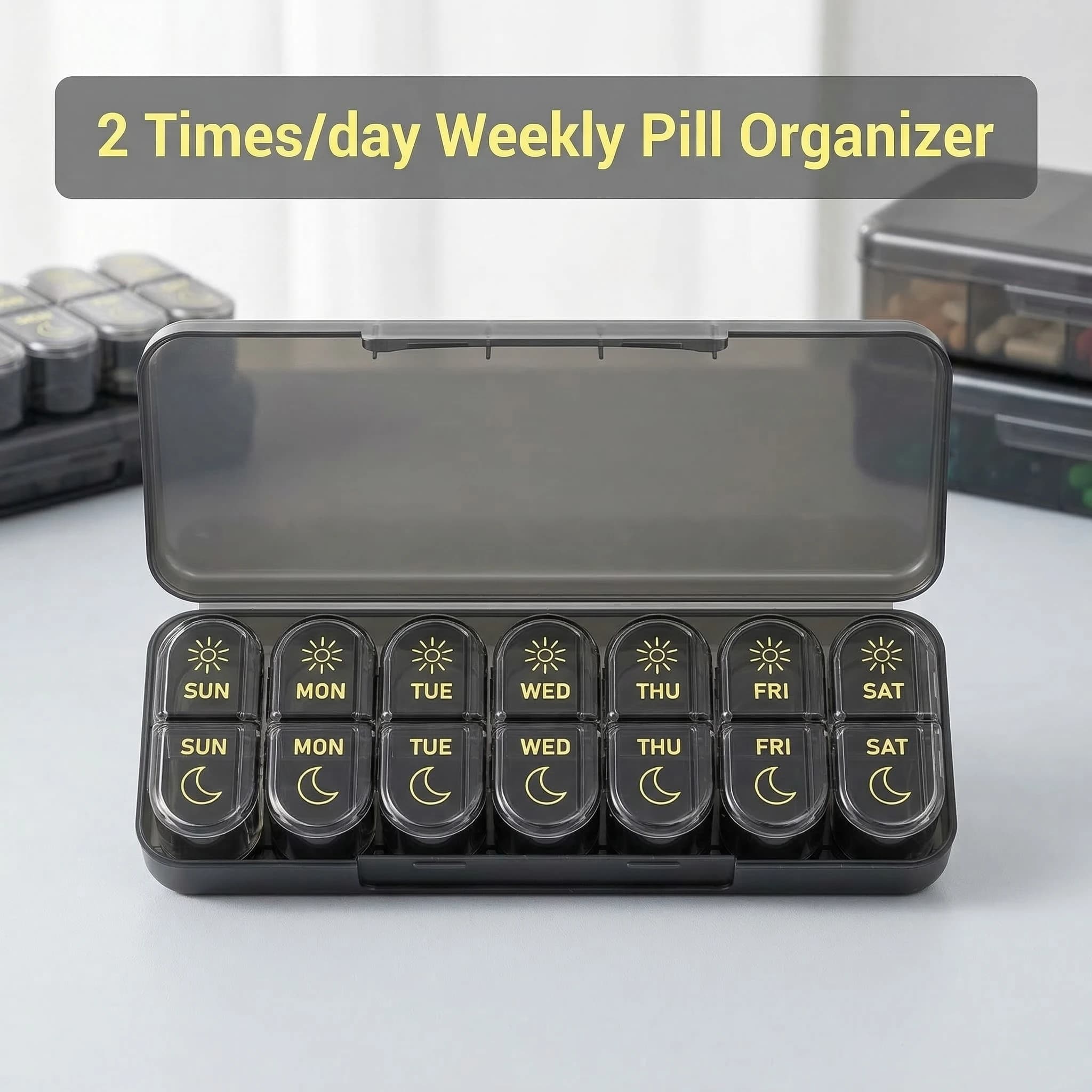 Organizzatore Portatile Settimanale per Pillole, 7 Giorni AM & PM 2 Volte al Giorno, Contenitore Grande per Vitamine, Pillole, Olio di Pesce, Medicinali su Prescrizione