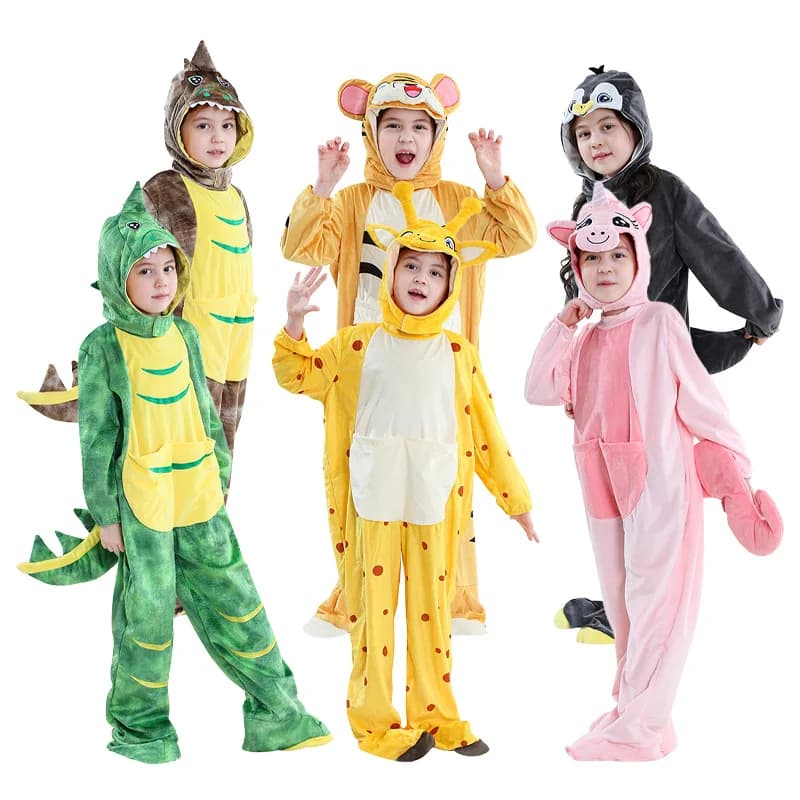 Costume da Tigre per Bambini e Bambine, Abiti per Spettacoli a Tema Animale, Tuta da Pinguino e Dinosauro per Halloween, Pigiama per Cosplay