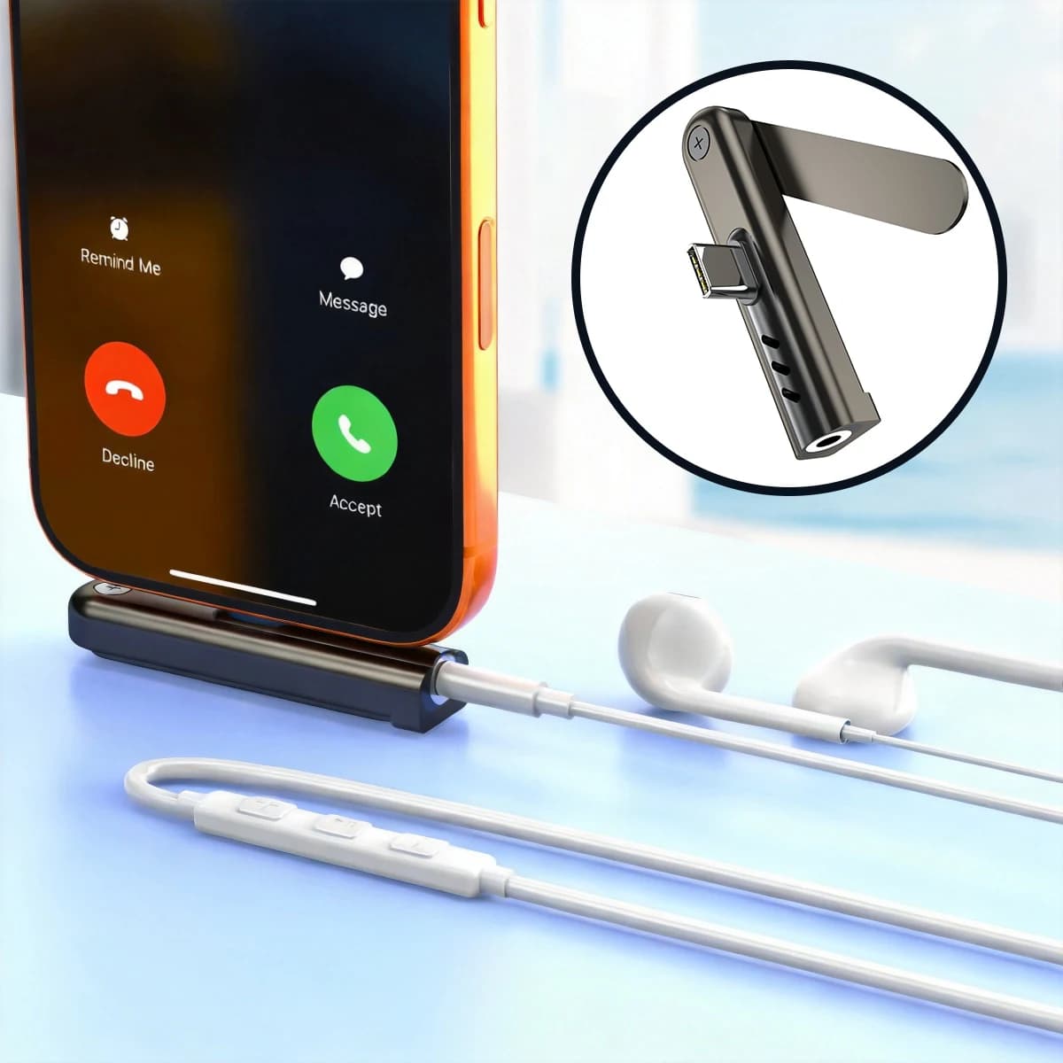 Adattatore audio pieghevole da USB-C a 3,5 mm con supporto per telefono, convertitore da USB-C maschio a jack femmina da 3,5 mm per cuffie e telecomando