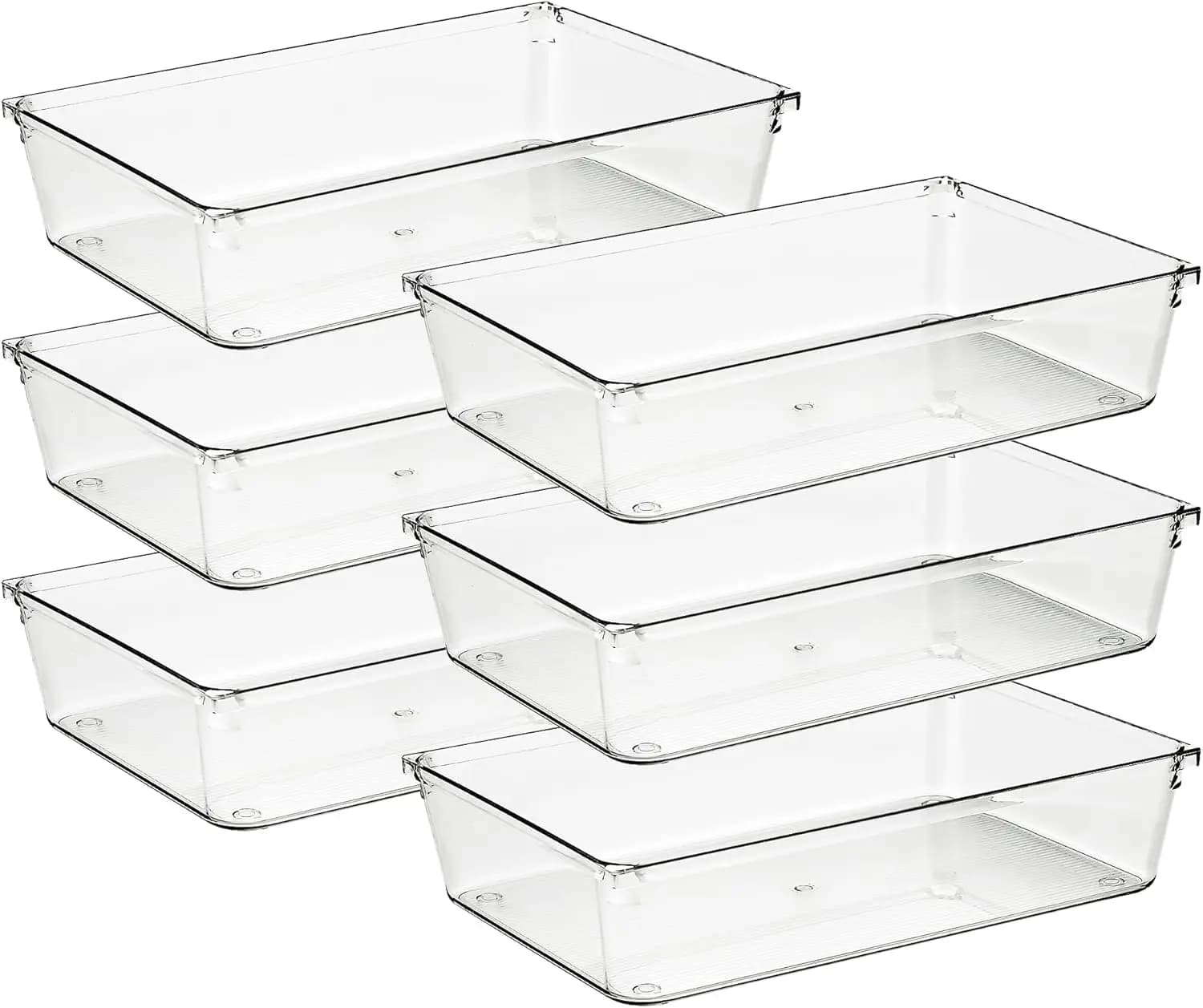Set di 6 Organizzatori per Cassetti - Contenitori in Plastica 6x9, Vassoi Trasparenti per Trucchi, Gioielli, Cucina e Ufficio