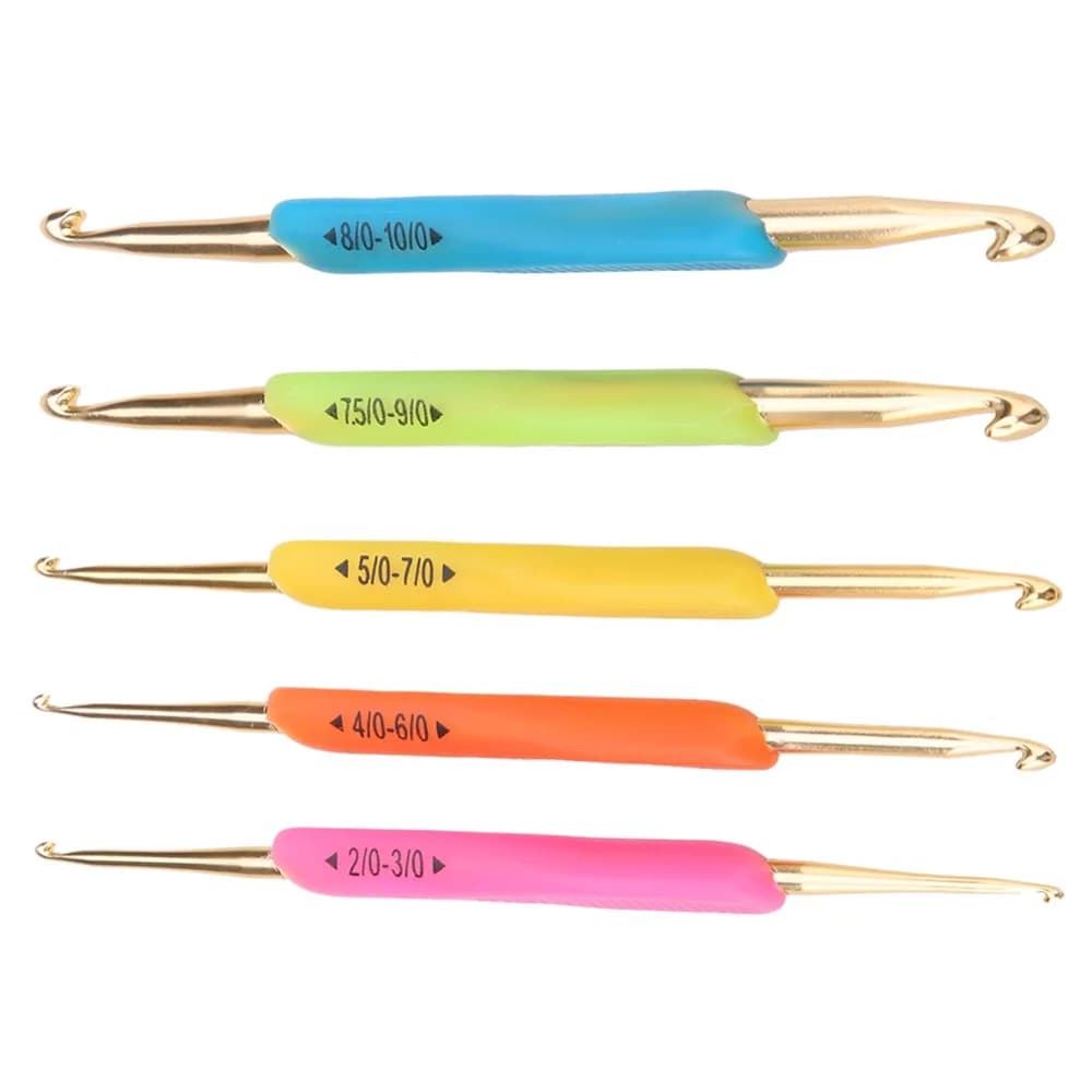 5 PCS Double Head Crochet Hook Set Soft Rubber Handle TPR Handle Double Hook Crochet Hook Aluminum Tip Color Random
