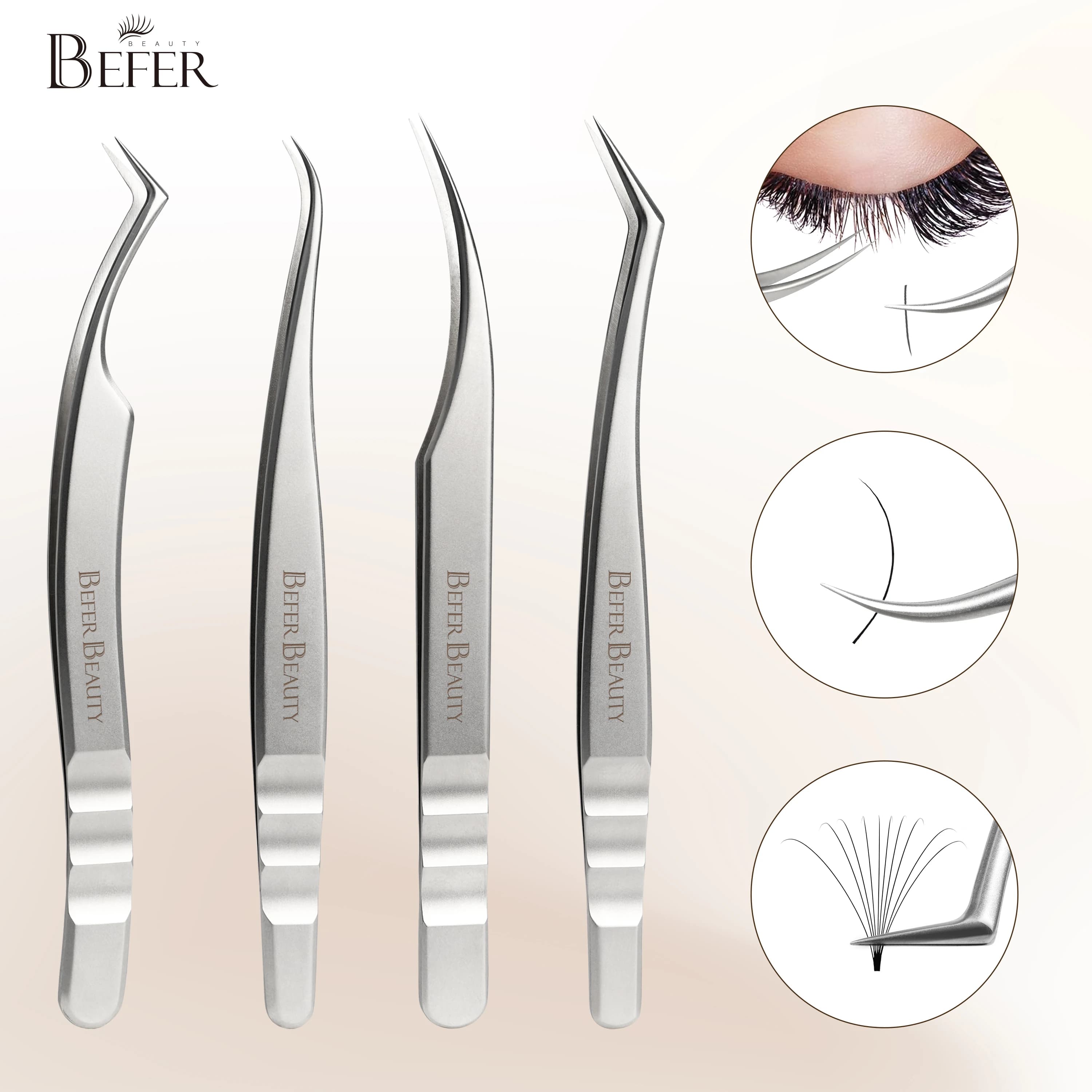 BEFER High Precision Tweezers Eyelash Extraction Tweezers Anti-Static Stainless Steel Tweezer Professional lashes Makeup ToolKit