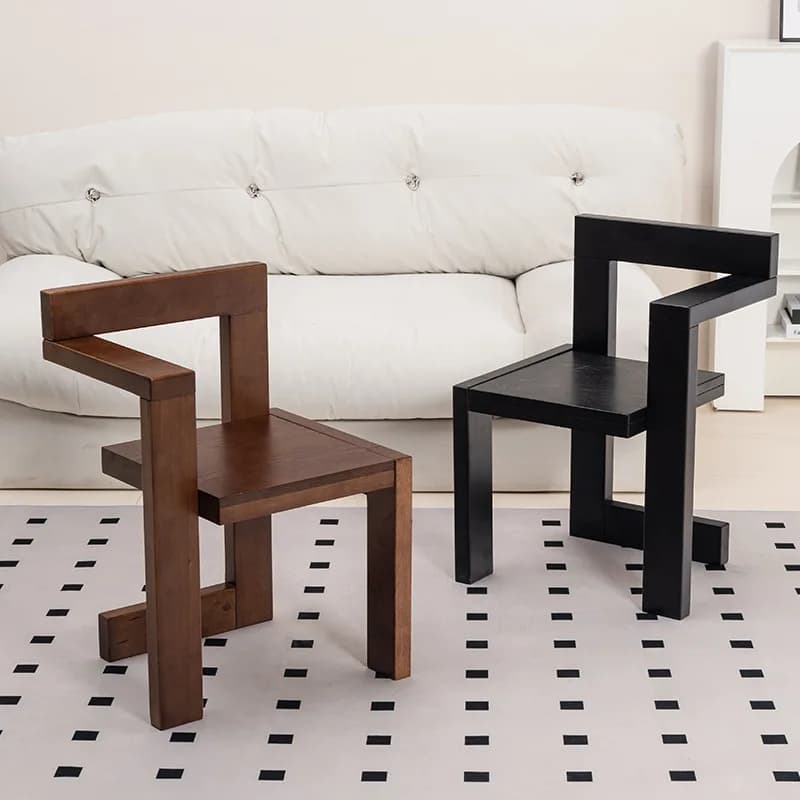 Sedia da pranzo nordica in legno massello, stile medievale, design semplice a blocchi, creativa per la casa