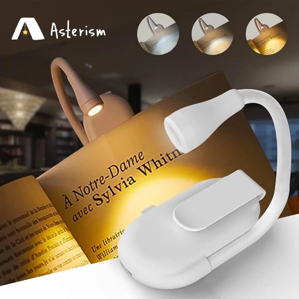 Lampada da lettura per libri a letto Lampada da notte per libri a LED Lampada da lettura ricaricabile a 3 colori con luminosità continua a clip