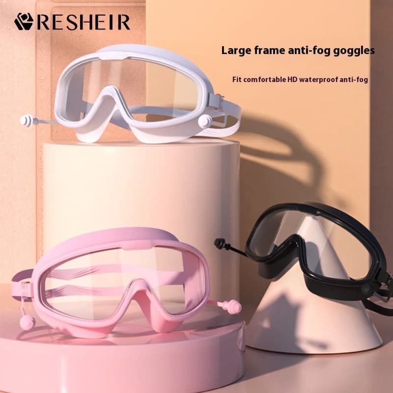 Swimming goggles with mounts Myopic swimming goggles with big frame Single-piece ears caps transparent HD anti-fog waterproof