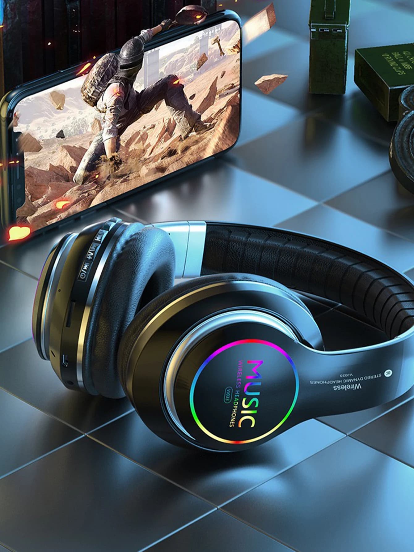 Bluetooth over-ear bright colored and fantastic headphones with long-lasting battery, suitable for games and sports.