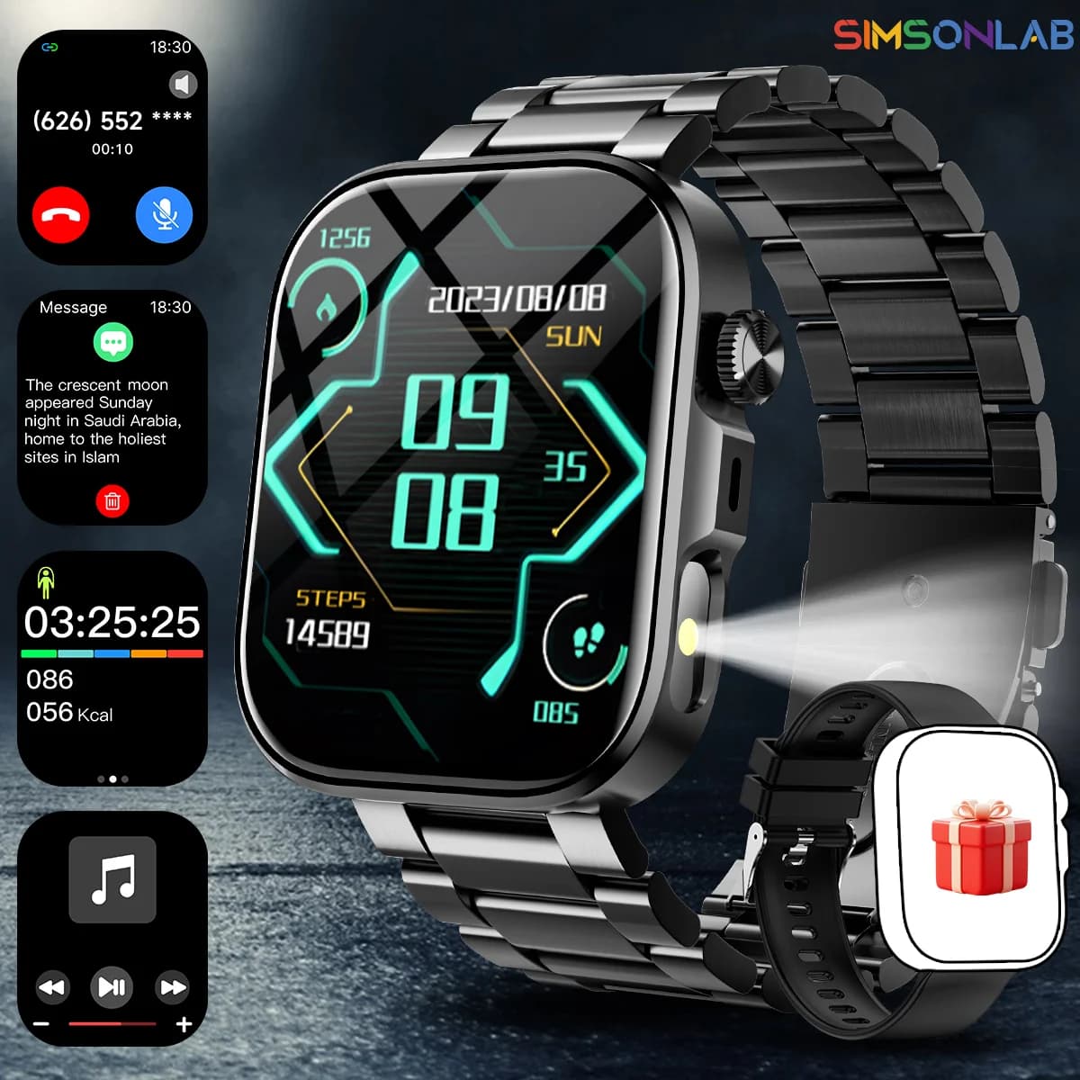 New Square Smartwatch 2.01'''Touch Screen AI Voice Bluetooth Call Custom Dial Multi-sport Mode Flashlight for Men Women Gifts