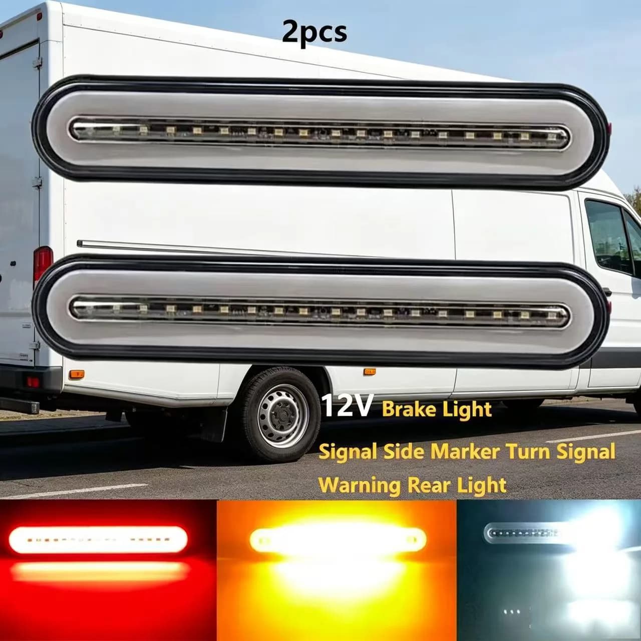2pcs 12V-24V LED Truck Trailer Light Bar Strip Waterproof Rear Running/Stop/Turn Signla/Brake/Tail Lights 3 in 1