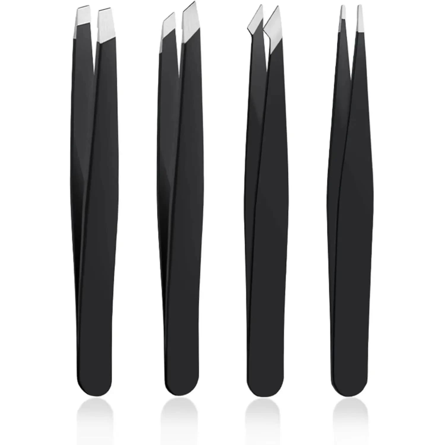 4Pcs Precision Tweezers Set, Professional Stainless Steel Anti-Static Tweezer Kit with Multiple Tip Shapes - Essential Grooming and Electronics Repair Tool for Eyebrows, Splinters and DIY Crafts