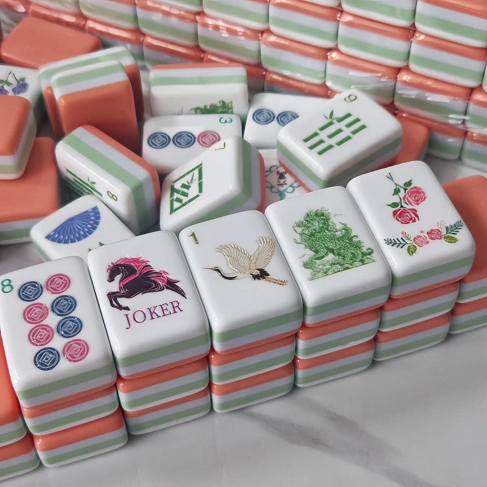 Premium Coral Orange Travel American Mahjong Sets 4-Layer Acrylic Mahjong Tiles Portable Leisure Board Game Ideal Festival Gifts