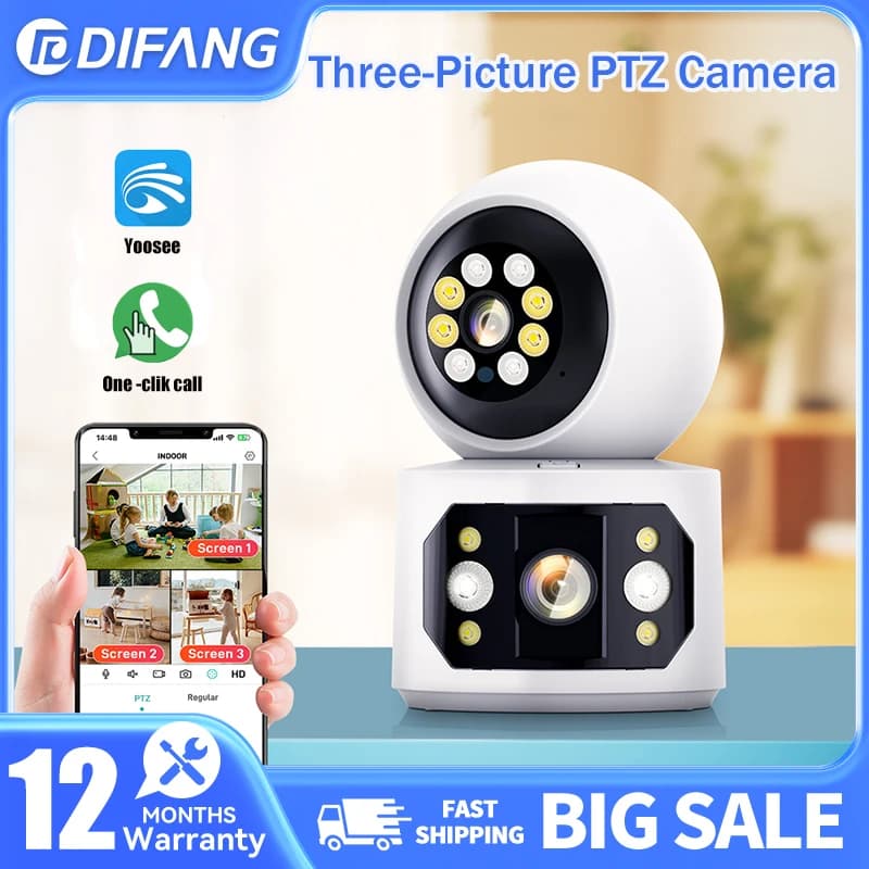 Telecamera WiFi Intelligente Yoosee 6MP per Interni, 2 Lenti, 3 Schermi, Monitoraggio Automatico, Chiamata con Un Click per Monitoraggio Remoto di Bambini/Animali Domestici, CCTV