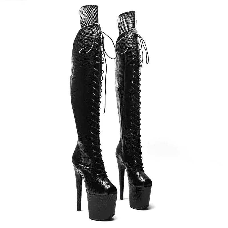 Leecabe 20CM/8 inches Snake Upper Open Toe Fashion Trends Platform Boots with high heel pole dance boots