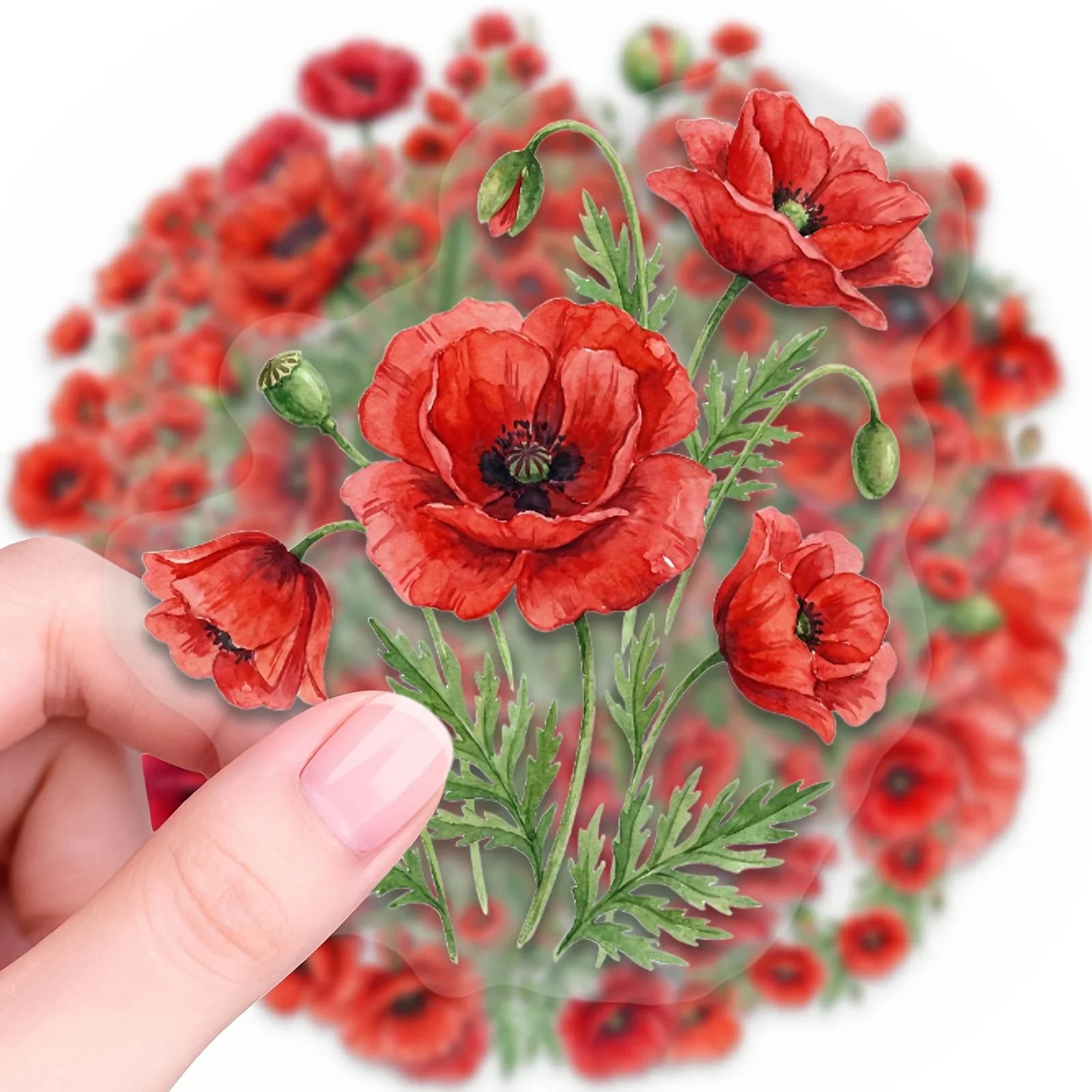 50 adesivi a tema fiori rossi, adesivi impermeabili trasparenti in PET, adatti per laptop, bicchieri, telefoni cellulari, manuali, album, paraurti, skateboard, motociclette, valigie, ecc.