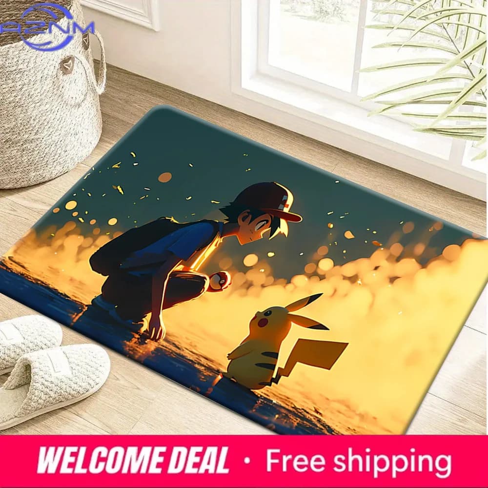 Ash Ketchum e Pikachu Sunset Scene Pokemon Tappeto morbido antiscivolo assorbente per interni, decorazione per la casa