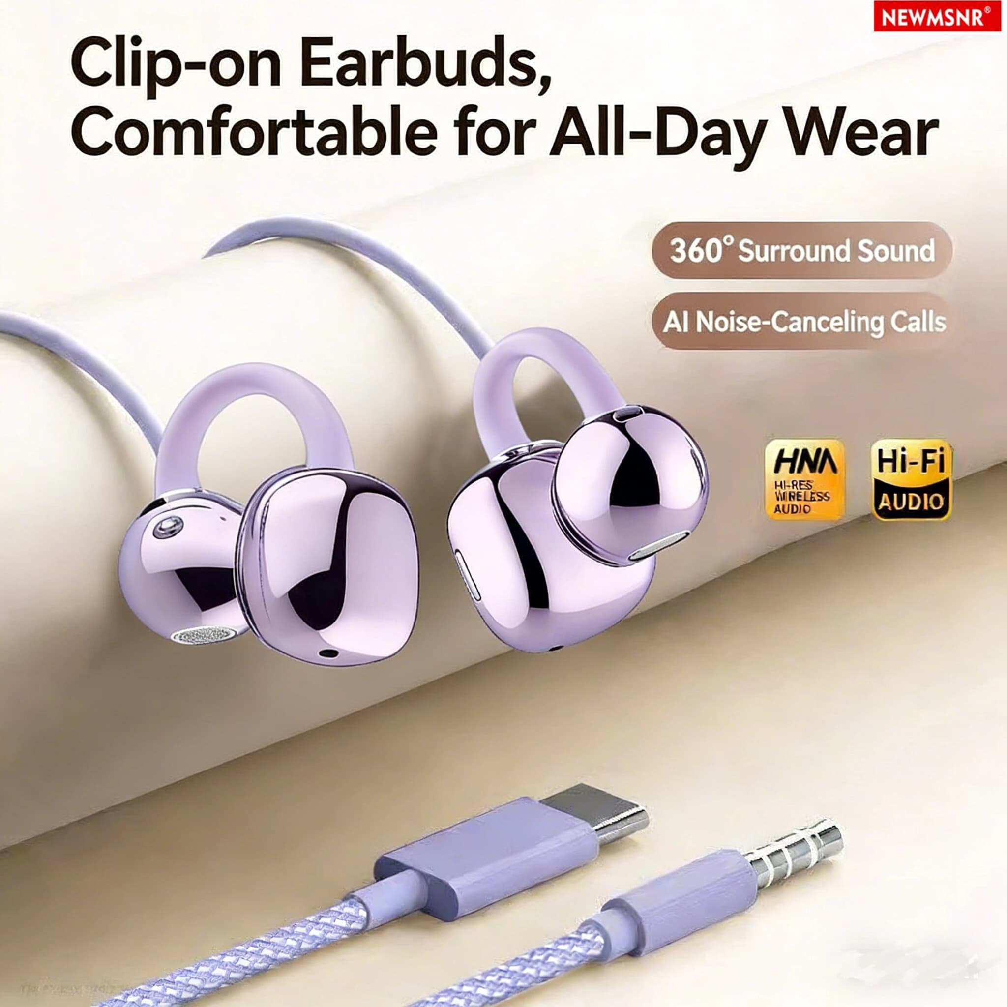 Upgraded Clip-on Type C&3.5mm Wired Control Headphones HIFI Sound Sports Earbuds Gaming Headsets Earphones in HD mic For Samsung