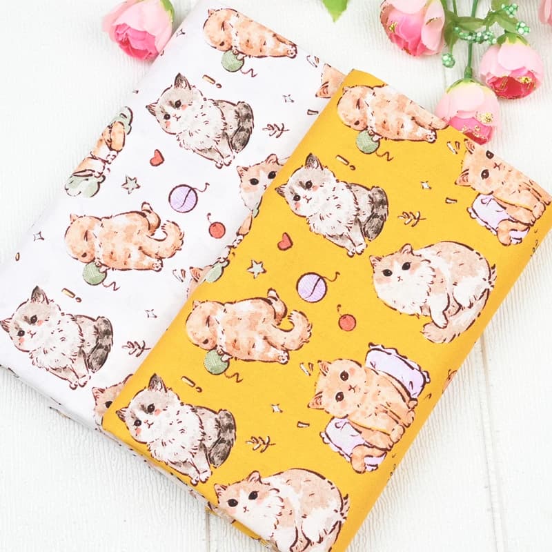 100% Tessuto Twill di Cotone Gatto Animale Design Panno Da Cucire Quarto Grasso FAI DA TE Lenzuolo Cuscino Patchwork Tessili Per La Casa Tecido CM