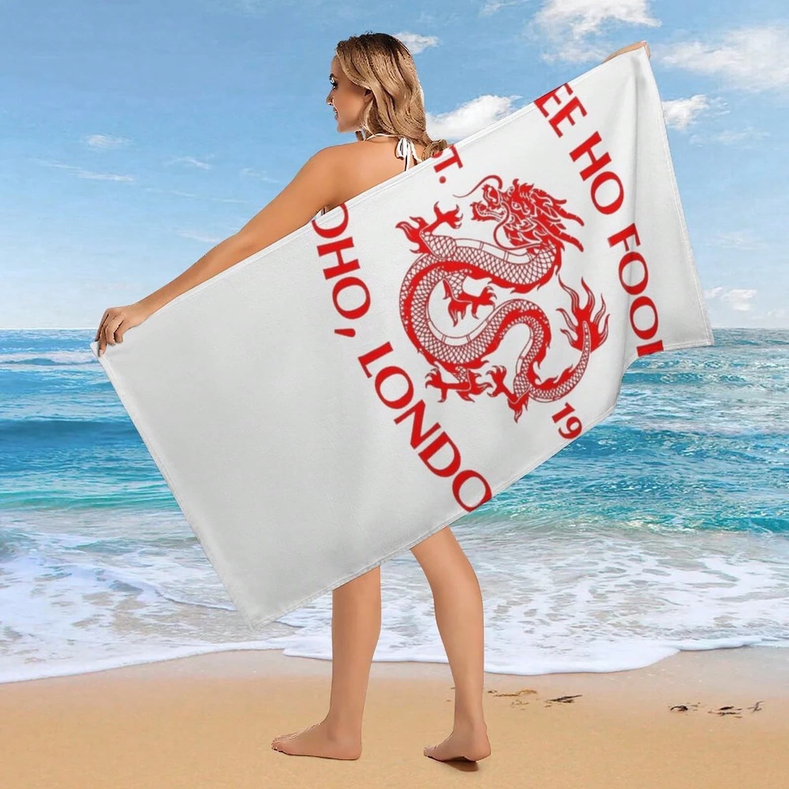 1 pezzo di asciugamano da spiaggia con stampa Red Dragon, asciugamano in microfibra ad asciugatura rapida, asciugamano da bagno leggero e assorbente per viaggi e nuoto con stampa piatta
