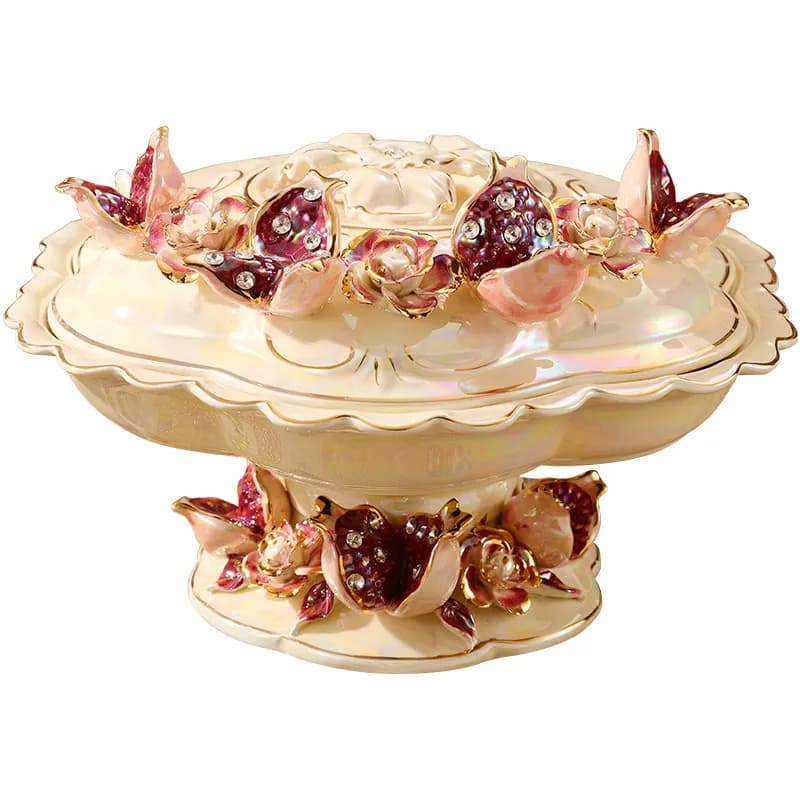 Piatto europeo in ceramica per frutta secca, vassoio da salotto per la casa, scatola per frutta secca con coperchio, piatto per caramelle, piatto per frutta