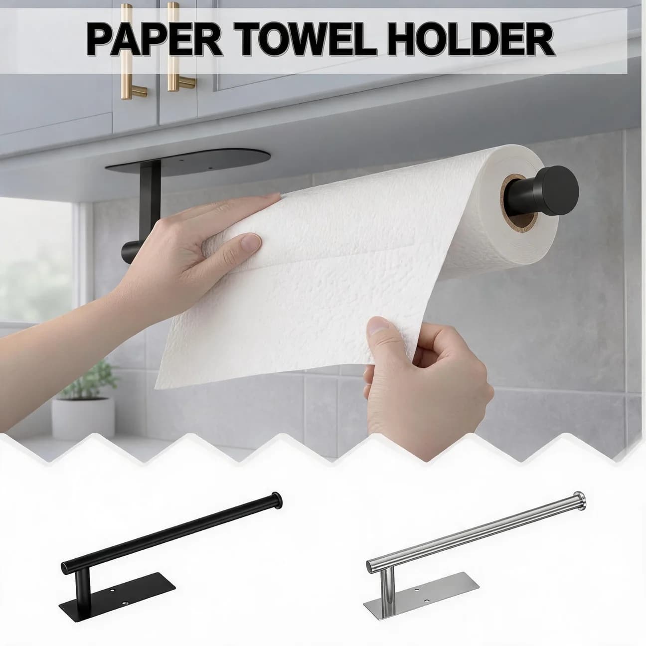 Stainless Steel Paper Towel Holder Toilet Paper Holder Self Adhesive or Drilling Easy To Install for Kitchen Bathroom Sink
