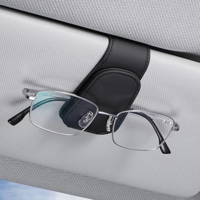Clip Multifunzione per Occhiali da Auto, Porta Occhiali in Pelle, Scatola Portaoggetti Parasole per Interni Auto, Clip per Occhiali da Sole, Porta Carte