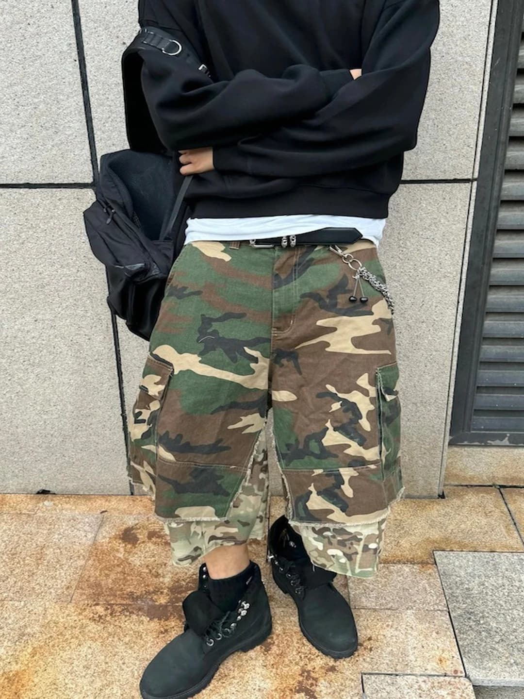 Ailz Project American Style Camouflage Color Block Seven-Foot Men's Shorts Casual Workwear Loose Fit Straight Leg Jeans