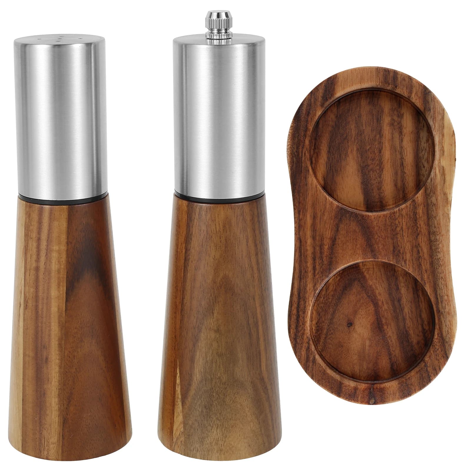 Salt Shaker and Pepper Grinder Acacia Wood Salt and Pepper Grinder Set Refillable Salt Shaker and Pepper Mill Set for Salt Spice