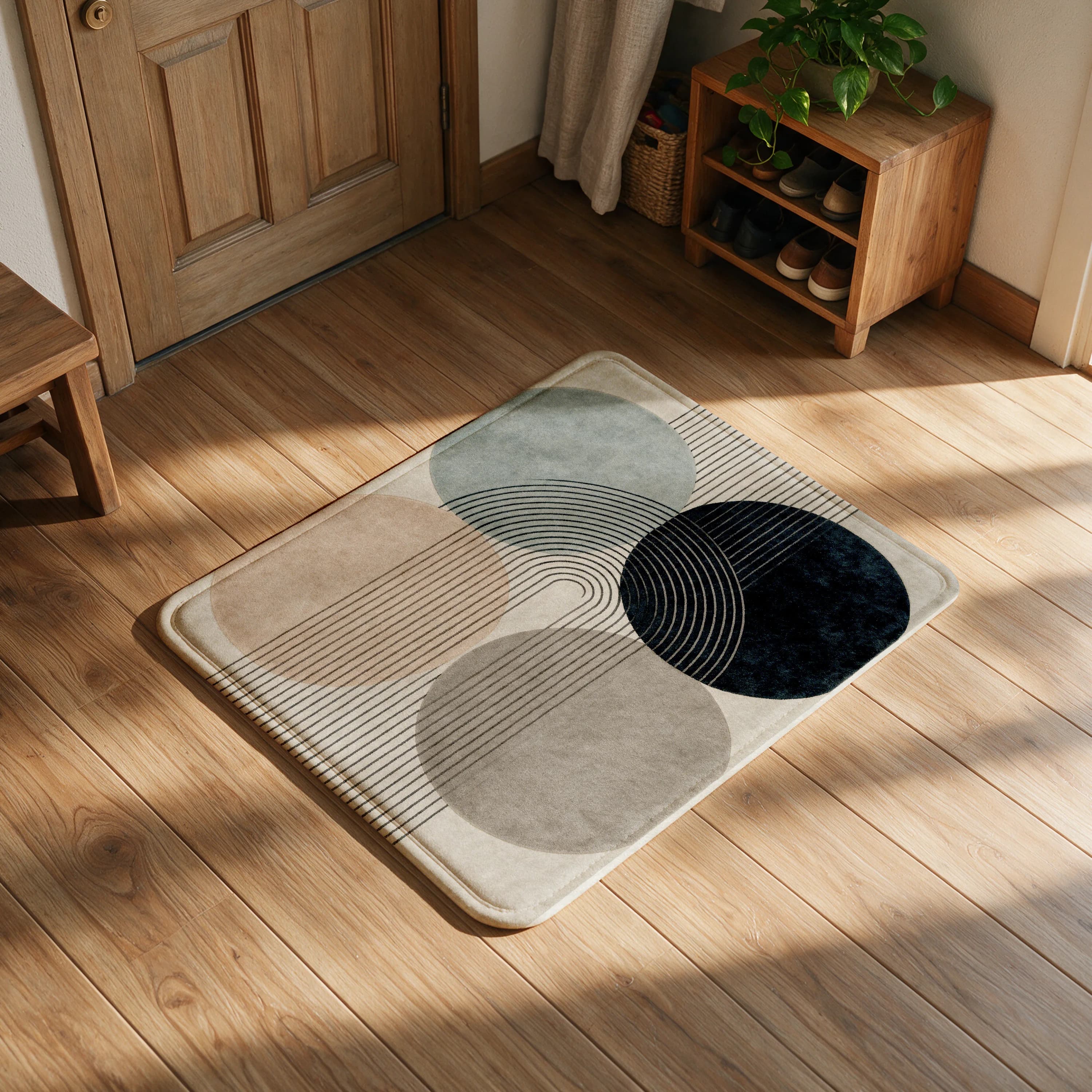 Modern Geometric Abstract Round Area Rug Mat Beige Gray Navy Living Room Decor Indoor Circle Pattern Accent Carpet for Home