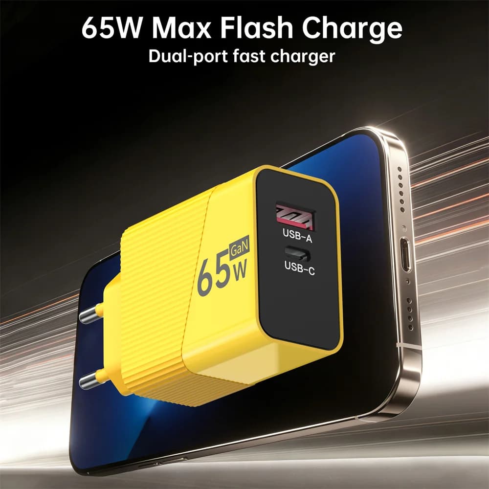 Caricatore USB C PD 65W GaN Caricatore da muro a ricarica rapida per iPhone Samsung Xiaomi Adattatore per caricabatterie per telefono con spina EU/US/UK