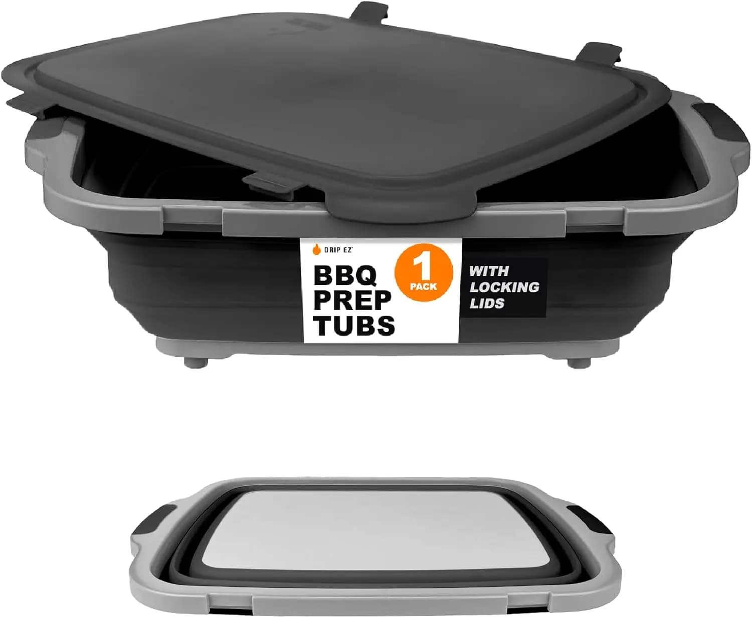 Vasca Pieghevole per Preparazione BBQ e Conservazione Alimenti con Tagliere e Coperchio Bloccabile, XL Nero