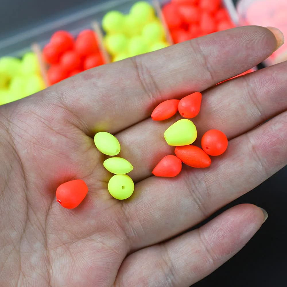 Fluorescent Lightweight EVA Float Tip Beads, Multi Shape Floating Fishing Tackle Accessories with Plastic Storage Box