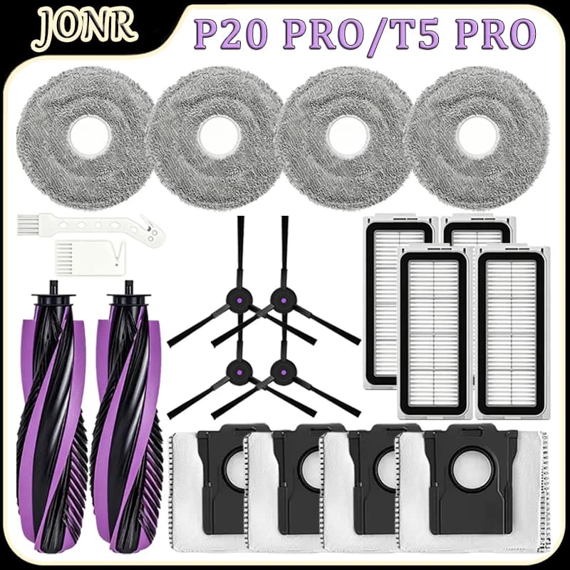 For JONR P20 PRO/T5 PRO Robot Vacuum Cleaner Accessories Main Brush HEPA Filter Mop Pad Side Brush Dust Bag Replacement Parts