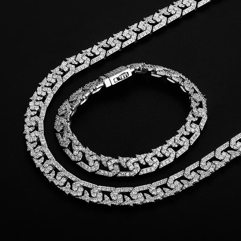 Set di artigli Hip Hop 5A + CZ Stone Bling Iced Out 10mm Freccia Cubana Miami Collane a catena a maglia per uomo Fascino Rapper Gioielli Regalo