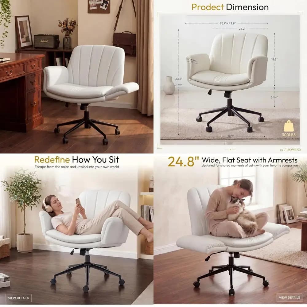 Sedia ergonomica girevole in pelle PU con braccioli regolabili a 5 livelli - Comoda per computer, trucco, giochi, ufficio domestico, camera da letto, V