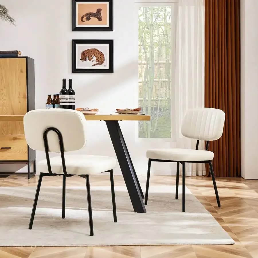 2 sedie imbottite in stile Mid-Century Modern per cucina e sala da pranzo, con cuscino in similpelle e gambe in metallo.
