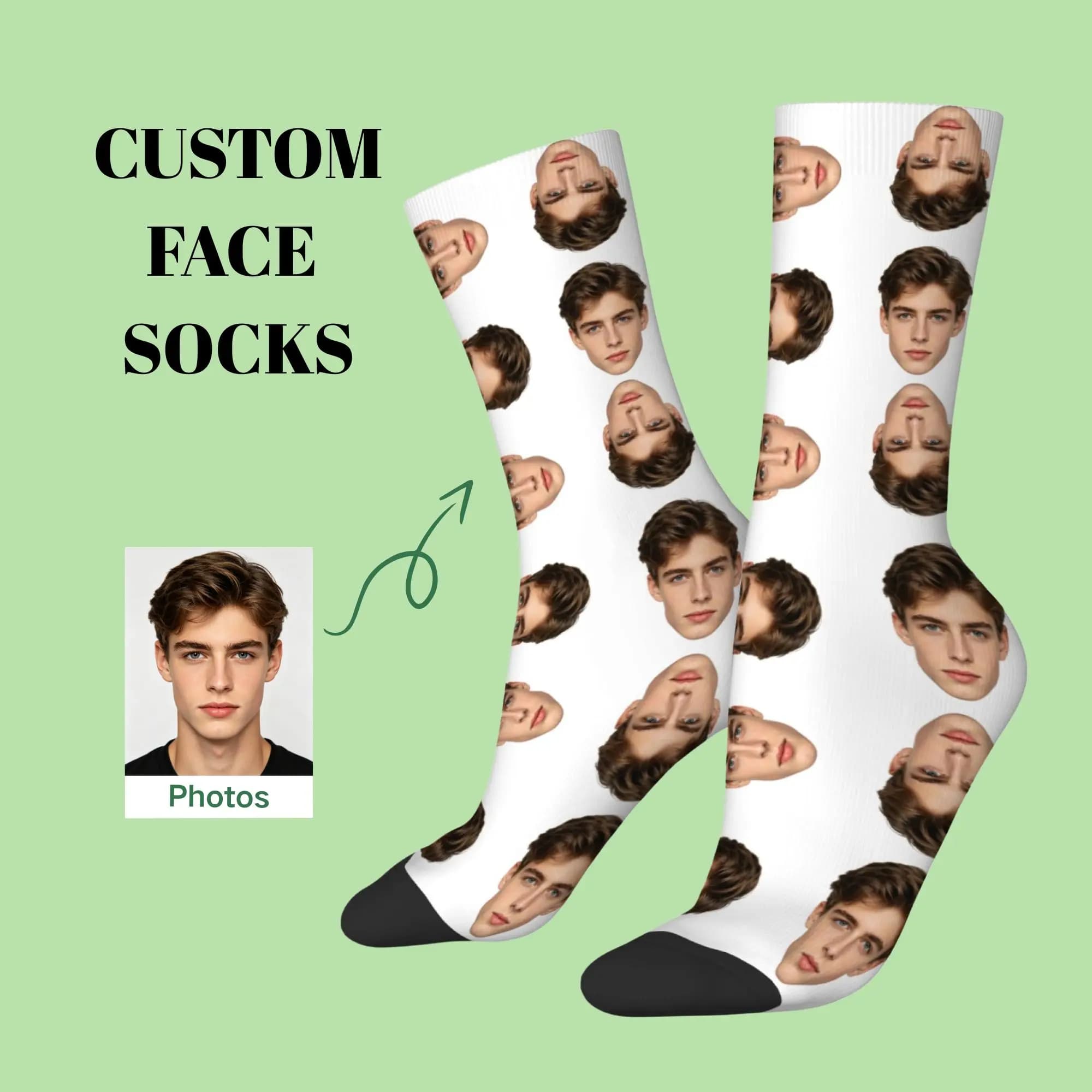 Custom Personalized Socks with Face Photo Print Funny Novelty Design Comfortable Skin-friendly Socks Gift for Friends Family