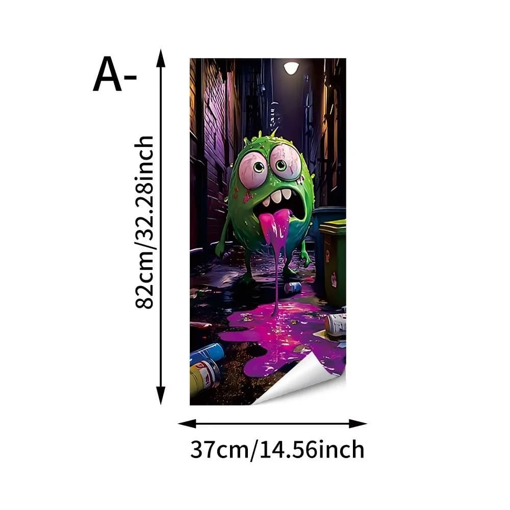 Self Adhesive Halloween Trash Can Decal Sticker Sun Resistant Waterproof Bin Decor Sticker Decorative Graphic Vivid Print